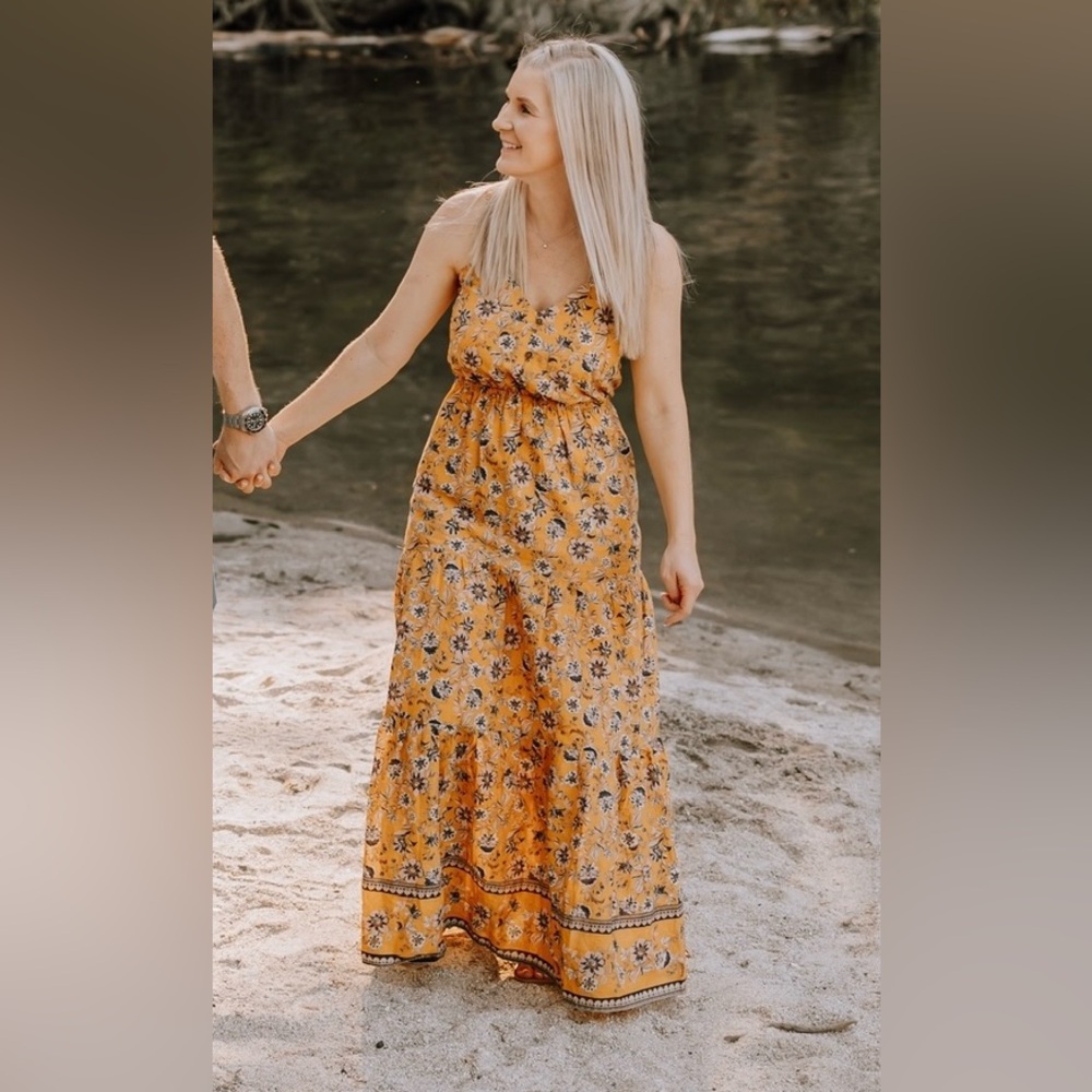 Evereve Collette Maxi Dress Yellow Floral Size X- Small - Picture 8 of 8